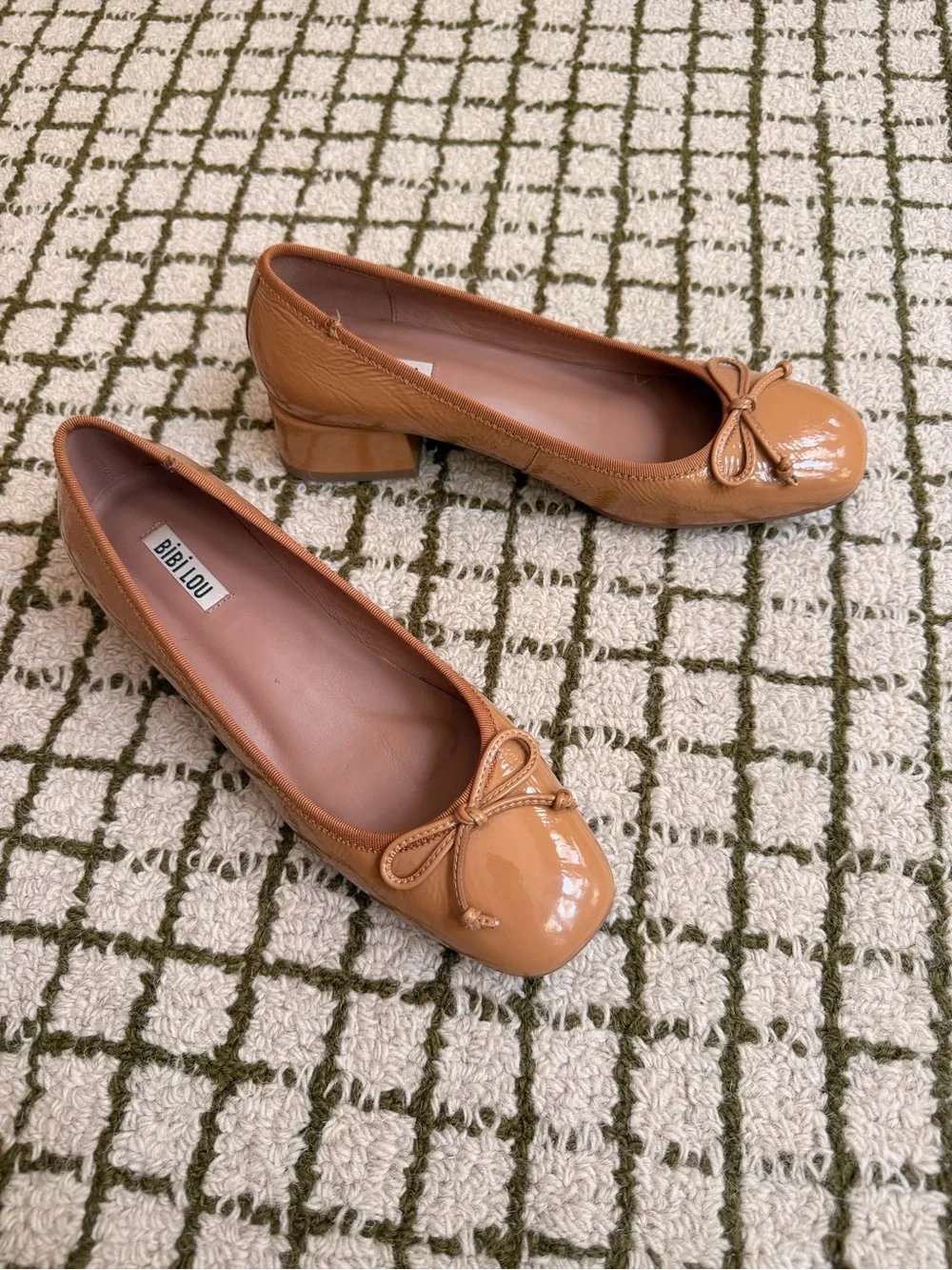 Bibi Lou tan leather ballet flats with bow detail
